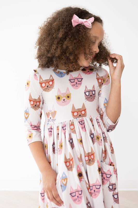 Cattitude 3/4 Sleeve Pocket Twirl Dress - Mila & Rose ® - Flyclothing LLC