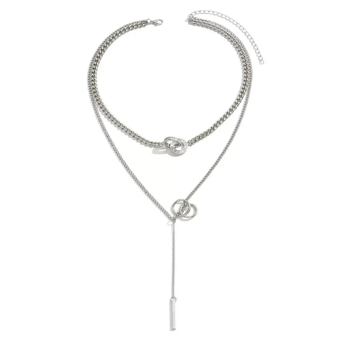 Double Layered Chain Y-Shaped Pendant Necklace - Trendsi - Flyclothing LLC