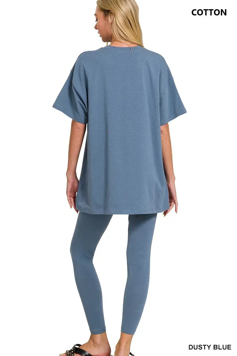 Zenana Cotton Round Neck Top & Legging Set - Trendsi - Flyclothing LLC