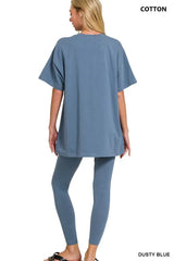 Zenana Cotton Round Neck Top & Legging Set - Trendsi - Flyclothing LLC