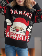 Santa Mock Neck Long Sleeve Sweater - Trendsi