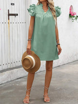 Ruffled Notched Cap Sleeve Mini Dress - Trendsi - Flyclothing LLC