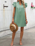 Ruffled Notched Cap Sleeve Mini Dress - Trendsi - Flyclothing LLC