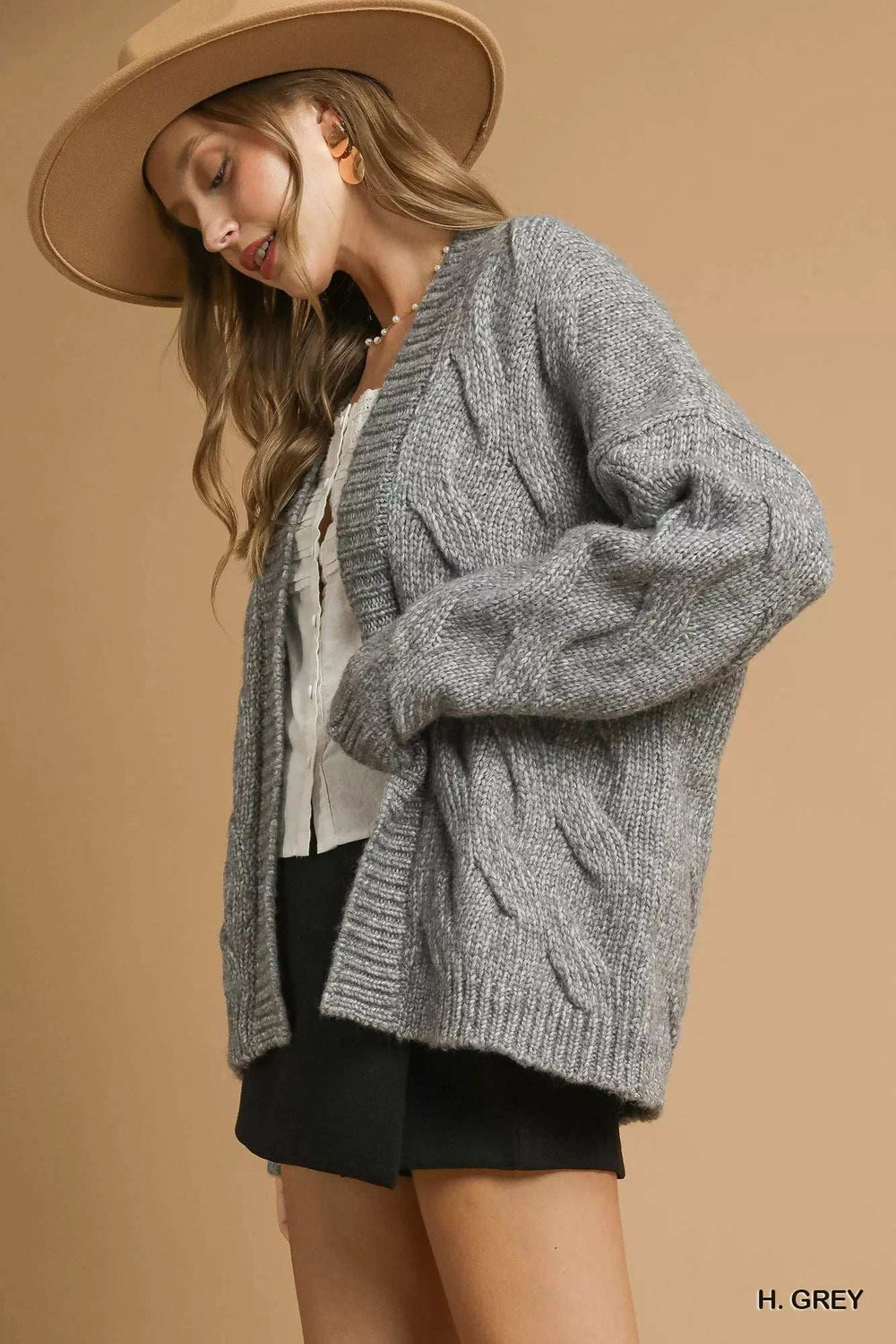 Umgee Chunky Cable Knit Open Front Cardigan - Trendsi - Flyclothing LLC