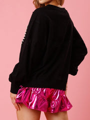 Pearl Trim Round Neck Sweatshirt - Trendsi