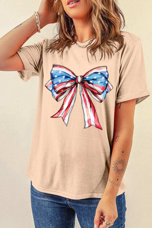 Bow Graphic Round Neck Short Sleeve T-Shirt - Trendsi - Flyclothing LLC