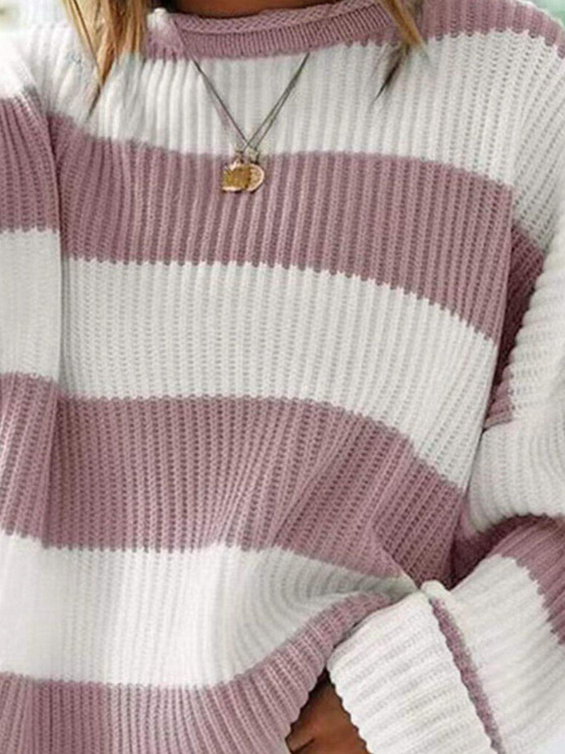 Round Neck Long Sleeve Sweater - Trendsi - Flyclothing LLC