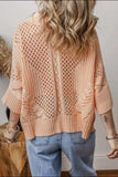 Cutout Collared Neck Three-Quarter Sleeve Sweater - Trendsi - Flyclothing LLC