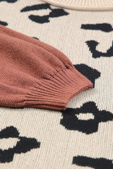 Leopard Round Neck Long Sleeve Sweater - Trendsi - Flyclothing LLC