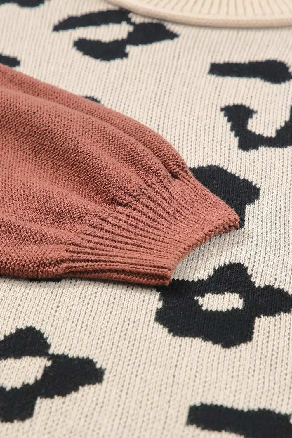 Leopard Round Neck Long Sleeve Sweater - Trendsi - Flyclothing LLC