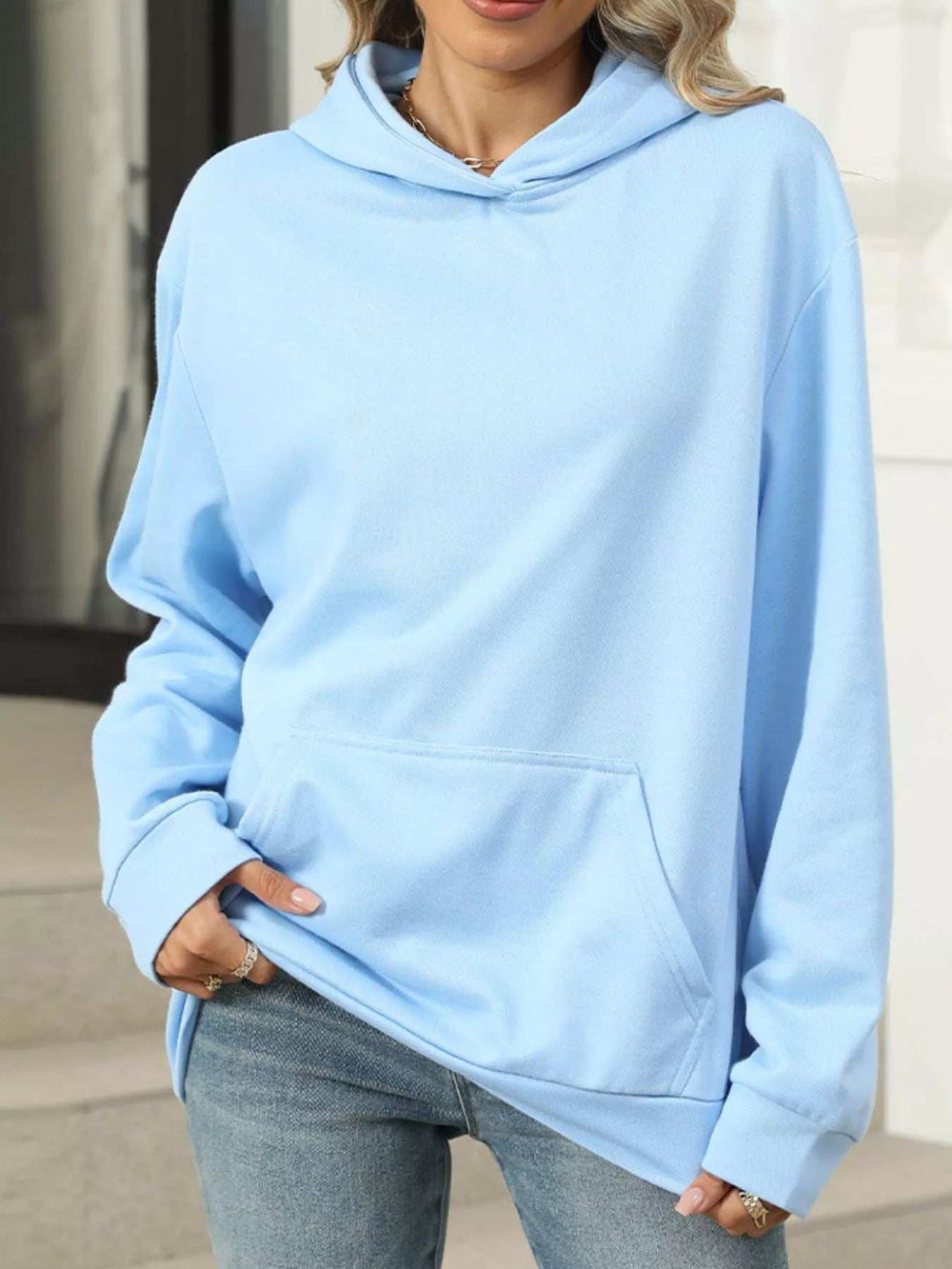 Kangaroo Pocket Long Sleeve Hoodie - Trendsi - Flyclothing LLC