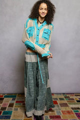 POL Texture Woven Button Down Hooded Shirt with Drawstring Hem - Trendsi - Flyclothing LLC