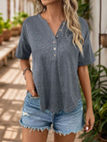 Notched Dropped Shoulder Half Sleeve T-Shirt - Trendsi