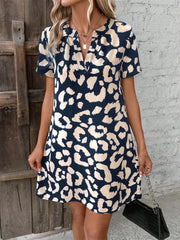 Printed Notched Short Sleeve Mini Dress - Trendsi