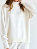 Ribbed Detail Turtleneck Dropped Shoulder Sweater - Trendsi - Flyclothing LLC