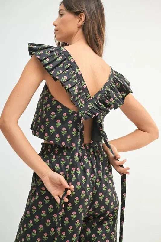 MABLE Floral Print Ruffle Top and Pants Set - Trendsi - Flyclothing LLC