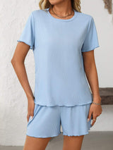 Mandy Round Neck Short Sleeve Top and Shorts Set - Trendsi - Flyclothing LLC