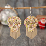 Sequin Skull Dangle PU Leather Earrings - Trendsi
