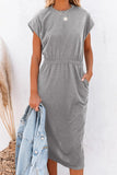 Pocketed Round Neck Cap Sleeve Dress - Trendsi