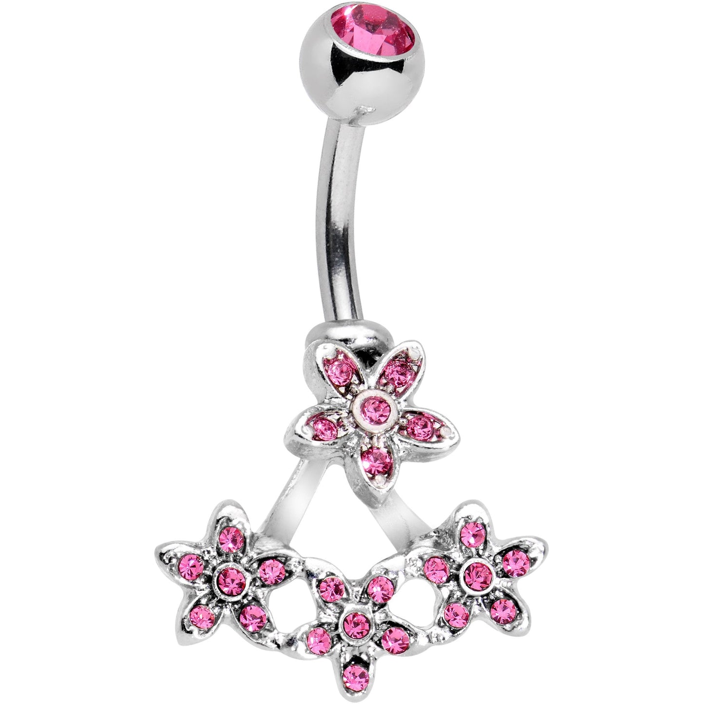 Pink Gem Field of Flowers Dangle Belly Ring - BodyCandy - Flyclothing LLC