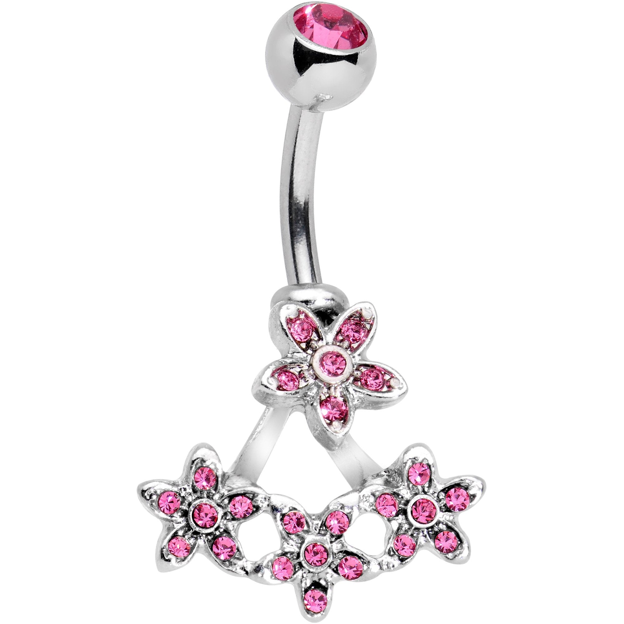 Pink Gem Field of Flowers Dangle Belly Ring - BodyCandy - Flyclothing LLC