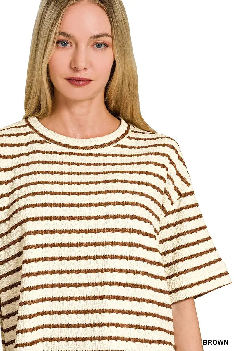 Zenana Striped Short Sleeve Tee & Shorts Set - Trendsi - Flyclothing LLC