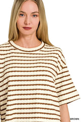 Zenana Striped Short Sleeve Tee & Shorts Set - Trendsi - Flyclothing LLC