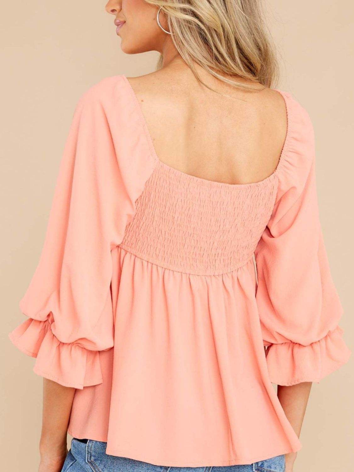 Smocked Square Neck Flounce Sleeve Blouse - Trendsi - Flyclothing LLC