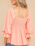 Smocked Square Neck Flounce Sleeve Blouse - Trendsi - Flyclothing LLC