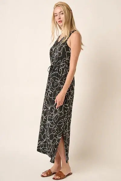 Mittoshop Side Slit Flower Print V-Neck Sleeveless Dress - Trendsi - Flyclothing LLC