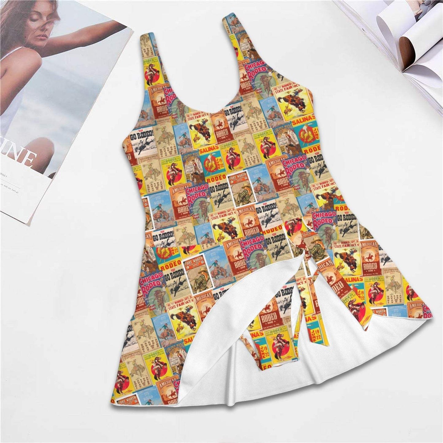 Baha Ranch Vintage Rodeo Poster Skirted Swimsuit - Baha Ranch Western Wear - Flyclothing LLC