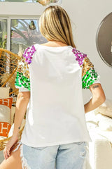 BiBi Sequin Mardi Gras Bottles Spangled Sleeve Top - Trendsi - Flyclothing LLC