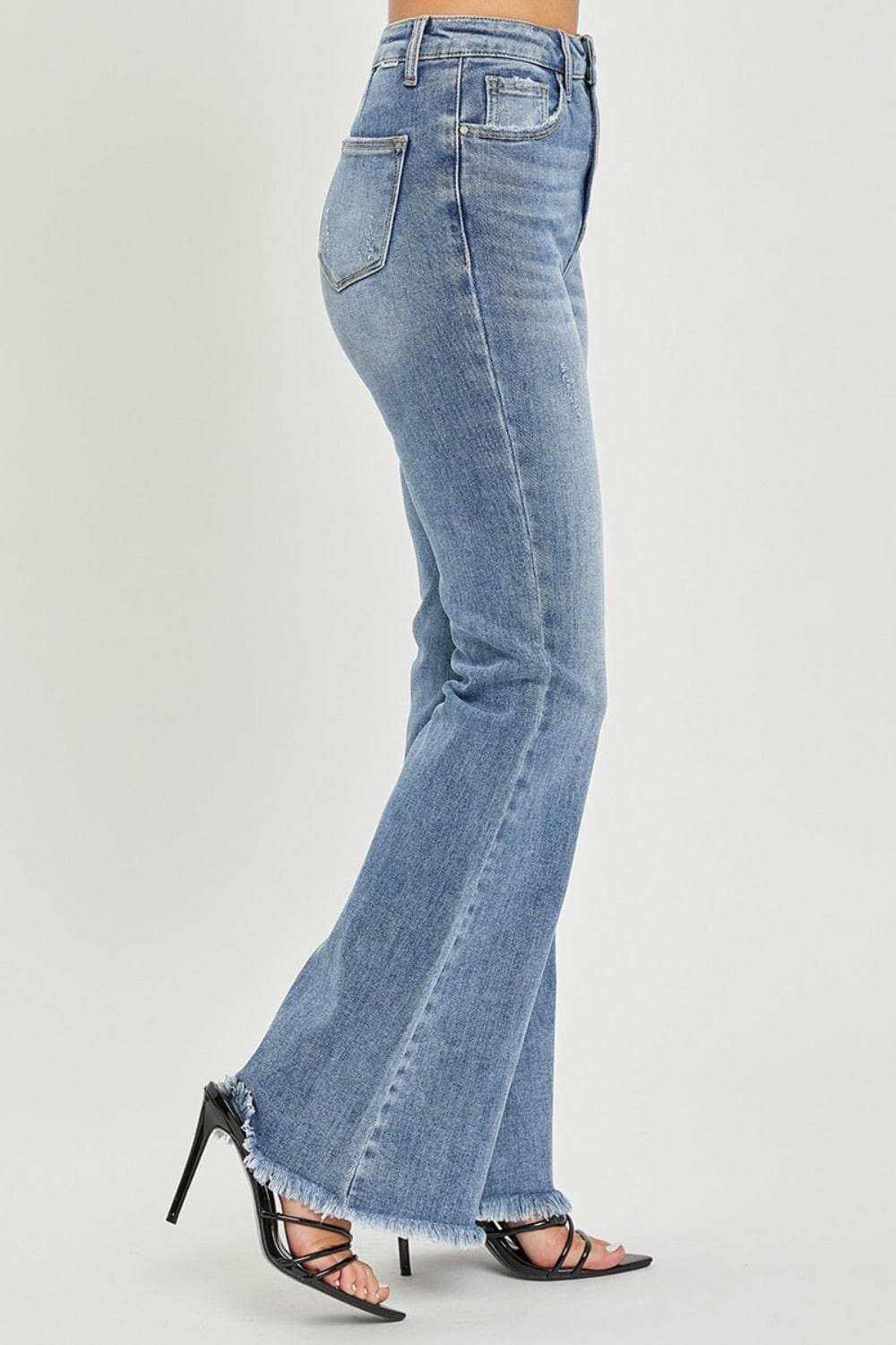 RISEN Full Size High Waist Raw Hem Flare Jeans - Trendsi - Flyclothing LLC
