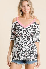 BiBi Leopard Print Top with Shoulder Cut Out - Trendsi - Flyclothing LLC