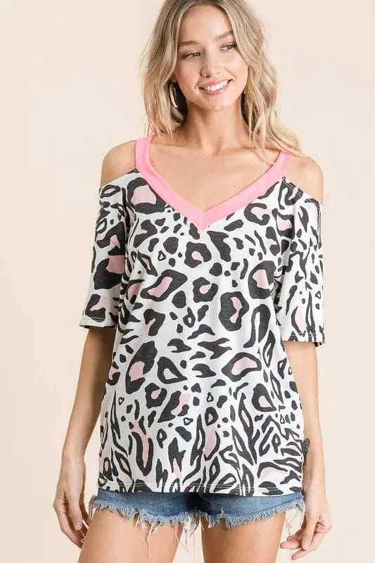 BiBi Leopard Print Top with Shoulder Cut Out - Trendsi - Flyclothing LLC