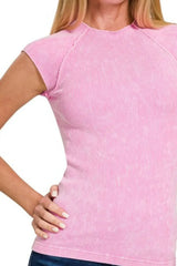 Zenana Stone Washed Ribbed Seamless Top - Trendsi - Flyclothing LLC