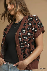 Umgee Leopard Button Down Short Sleeve Cardigan - Trendsi - Flyclothing LLC