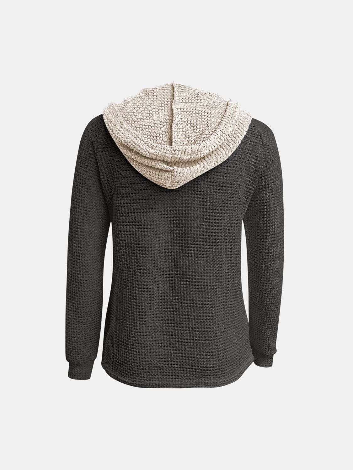 Full Size Waffle-Knit Contrast Long Sleeve Hoodie - Trendsi - Flyclothing LLC