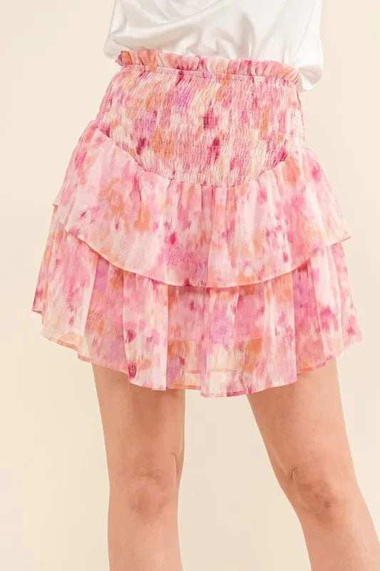 And The Why Printed Lurex Smocked Waist Tiered Skort - Trendsi - Flyclothing LLC