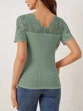 Lace Trim Eyelet Embroidered Summer T-Shirt - Trendsi - Flyclothing LLC