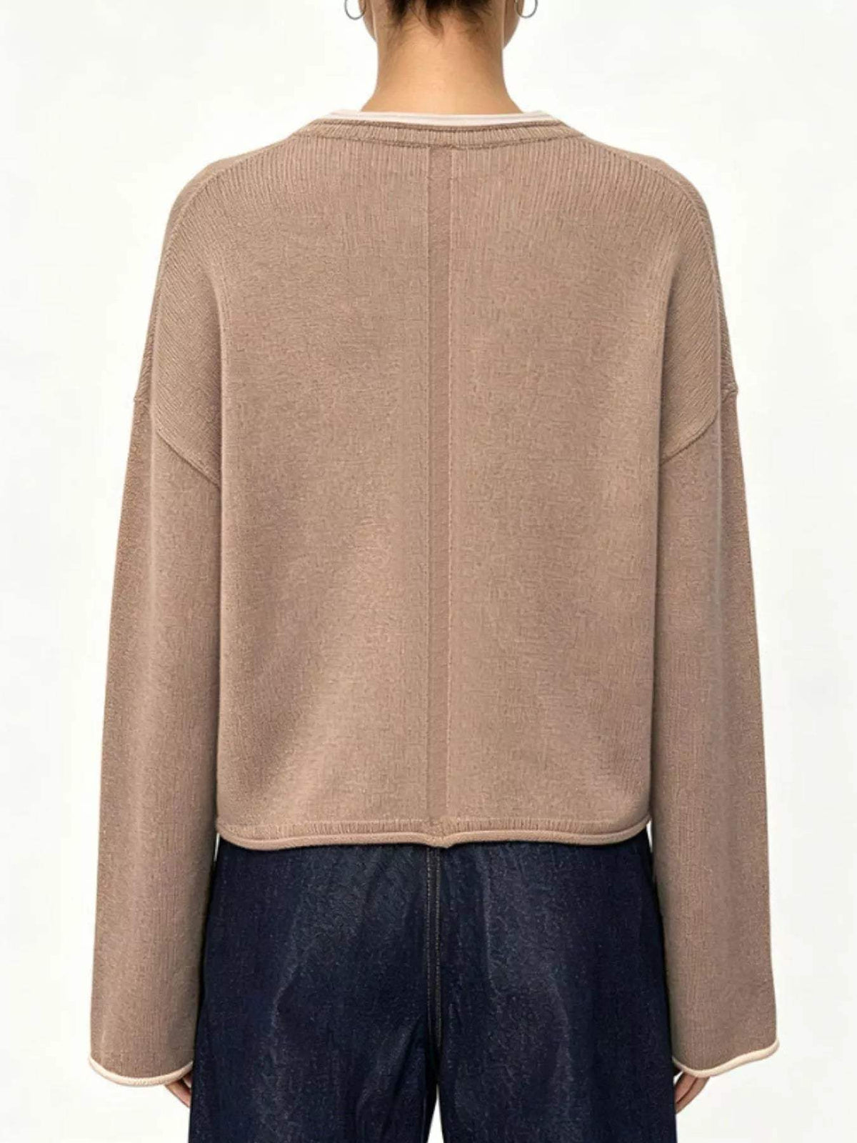Crew Neck Dropped Shoulder Sweater - Trendsi - Flyclothing LLC