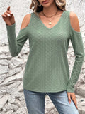 Full Size Eyelet V-Neck Cold Shoulder T-Shirt - Trendsi - Flyclothing LLC