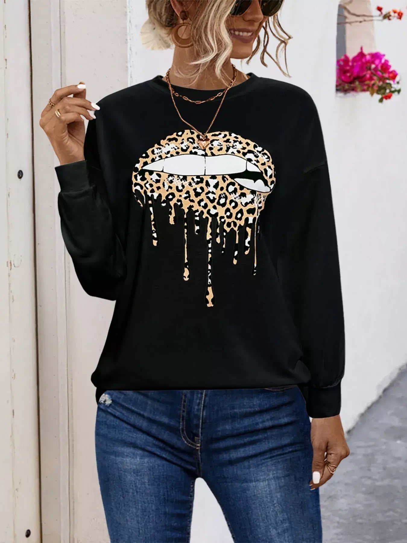 Graphic Round Neck Dropped Shoulder T-Shirt - Trendsi - Flyclothing LLC
