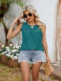 Eyelet Cutout Round Neck Tank - Trendsi - Flyclothing LLC