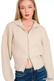 Zenana Ribbed Collared Zip Up Sweater Cardigan - Trendsi - Flyclothing LLC