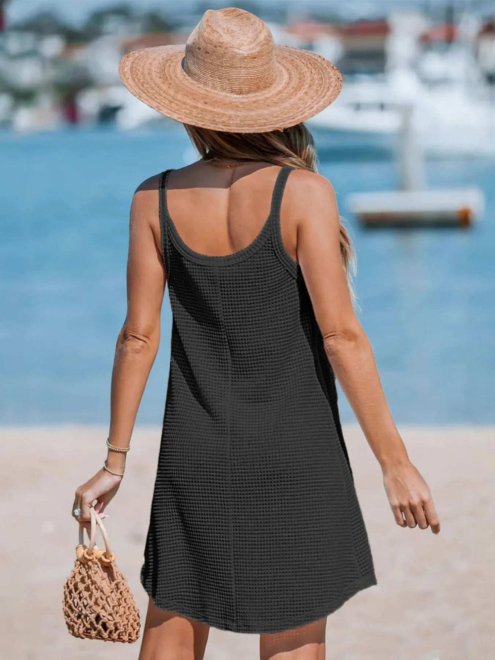 Textured Scoop Neck Cami Dress - Trendsi - Flyclothing LLC