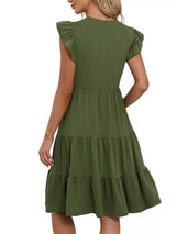 Ruffle Sleeve Tiered Midi Dress - Trendsi - Flyclothing LLC