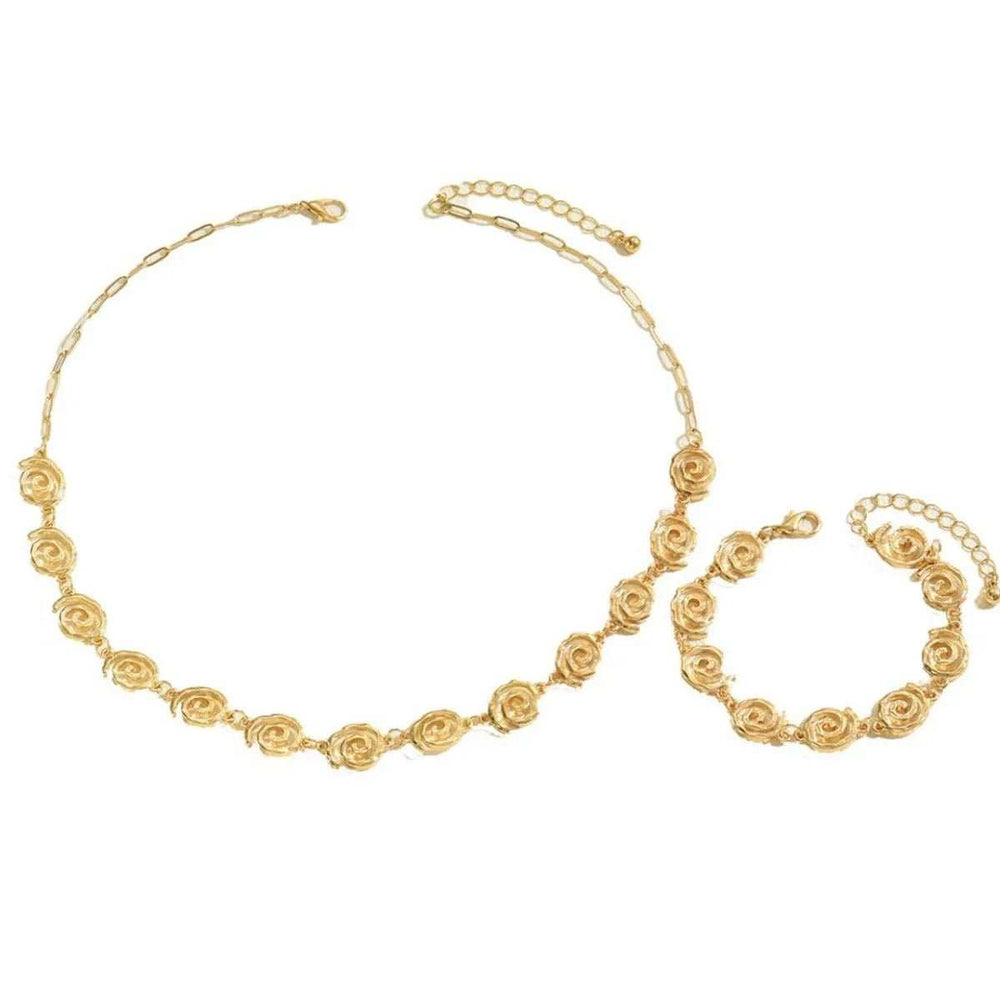 18K Gold-Plated Spiral Neclace and Bracelet Jewelry Set - Trendsi - Flyclothing LLC