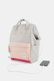 Himawari Contrast Waterproof Backpack Bag with External USB Port - Trendsi