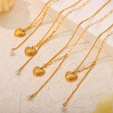 Titanium Steel Imitation Pearl Heart Pendant Necklace - Trendsi - Flyclothing LLC